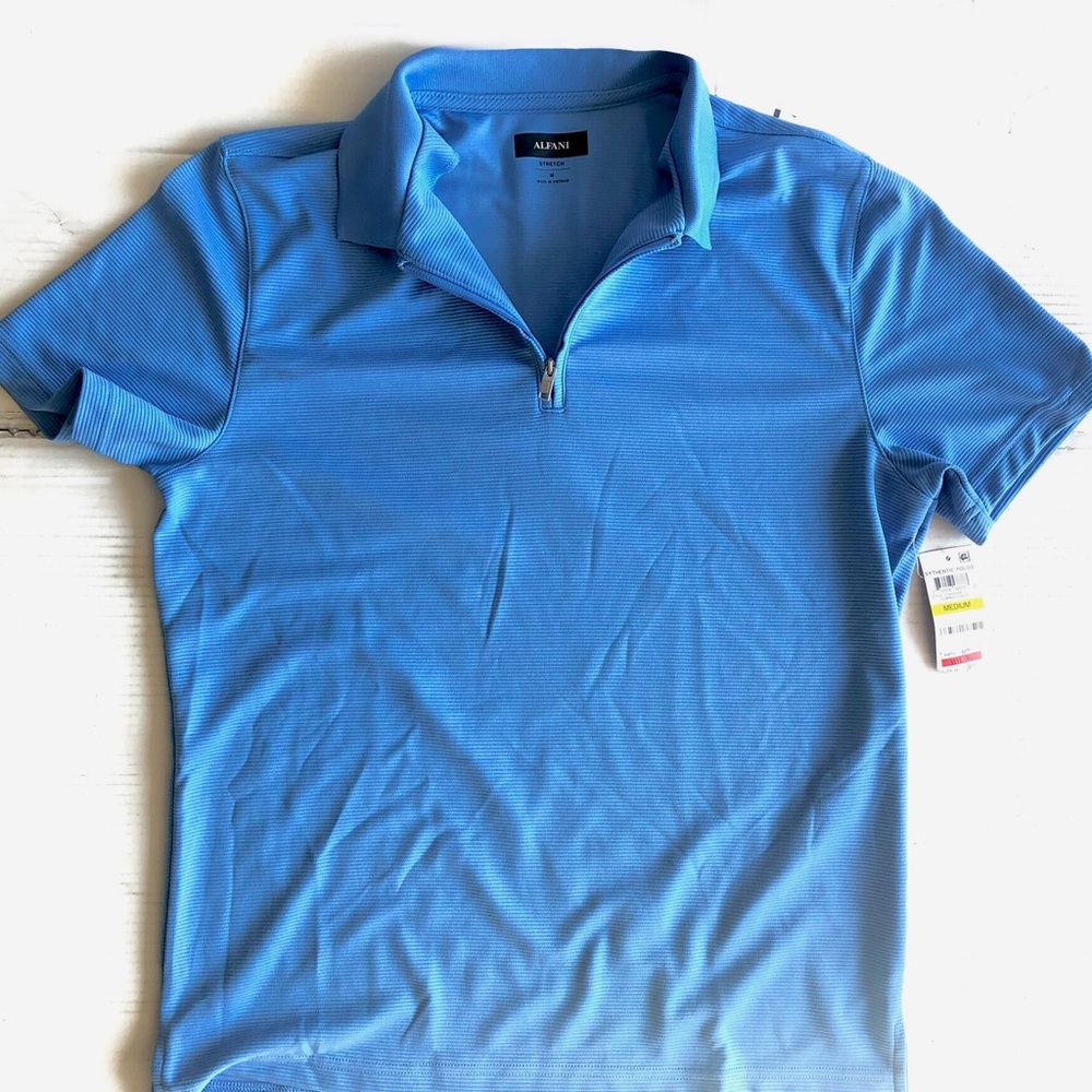 Alfani Men’s Synthetic Polo Shirt Stretch, Luminous Blue, M